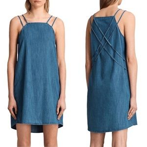 All Saints Hally Soft Denim Cross-Back Dress